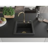 Mexen Vito žulový drez 1-komorový 520 x 490 mm, čierny/strieborný metalický, zlatý sifón - 6503521000-73-G
