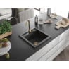 Mexen Vito granitový kuchynský drez 1-komorový 520 x 490 mm, čierny škvrnitý, sifón zlatý - 6503521000-76-G