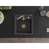 Mexen Vito granitový kuchynský drez 1-komorový 520 x 490 mm, čierny škvrnitý, sifón zlatý - 6503521000-76-G