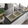 Mexen Mario granitový drez 2-komorový 820 x 436 mm, béžový, zlatý sifón - 6504822000-69-G