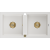 Mexen Mario granitový drez 2-komorový 820 x 436 mm, biely, zlatý sifón - 6504822000-20-G