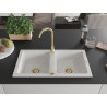 Mexen Mario granitový drez 2-komorový 820 x 436 mm, biely, zlatý sifón - 6504822000-20-G
