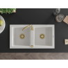Mexen Mario granitový drez 2-komorový 820 x 436 mm, biely, zlatý sifón - 6504822000-20-G
