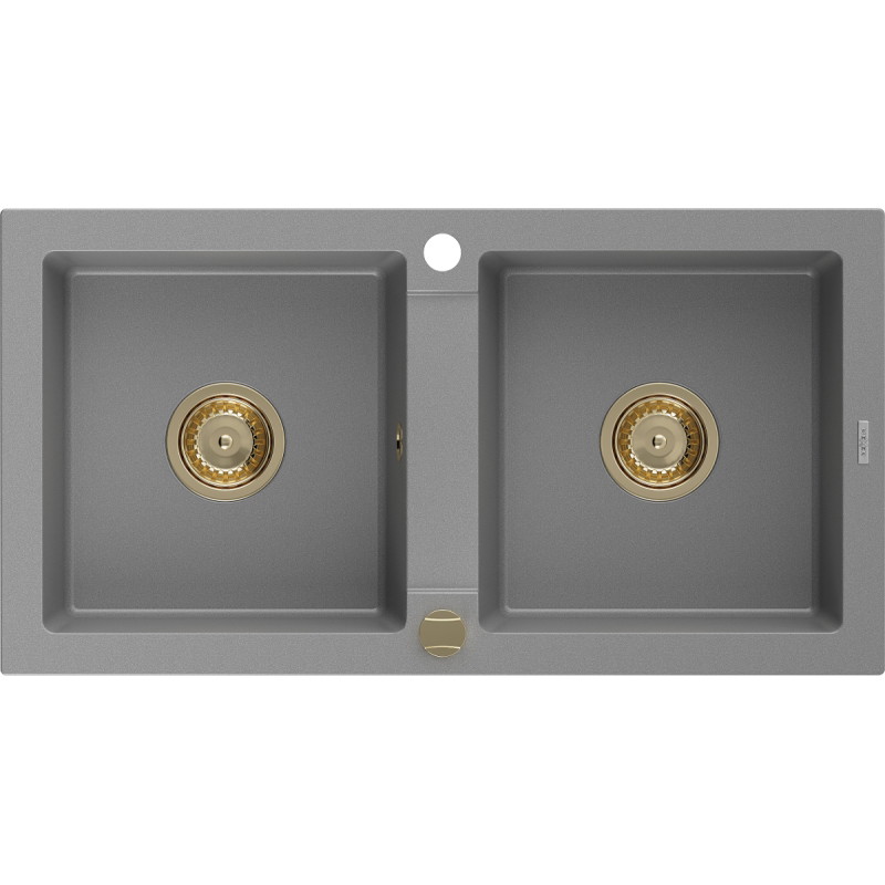 Mexen Mario granitový drez s 2-komorový 820 x 436 mm, sivý, zlatý sifón - 6504822000-71-G