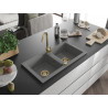Mexen Mario drez granitový 2-komorový 820 x 436 mm, sivý, sifón zlatý - 6504822000-71-G