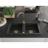 Mexen Mario granitový drez 2-komorový 820 x 436 mm, čierny/strieborný metalik, sifón zlatý - 6504822000-73-G