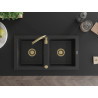 Mexen Mario granitový drez 2-komorový 820 x 436 mm, čierny/strieborný metalik, sifón zlatý - 6504822000-73-G