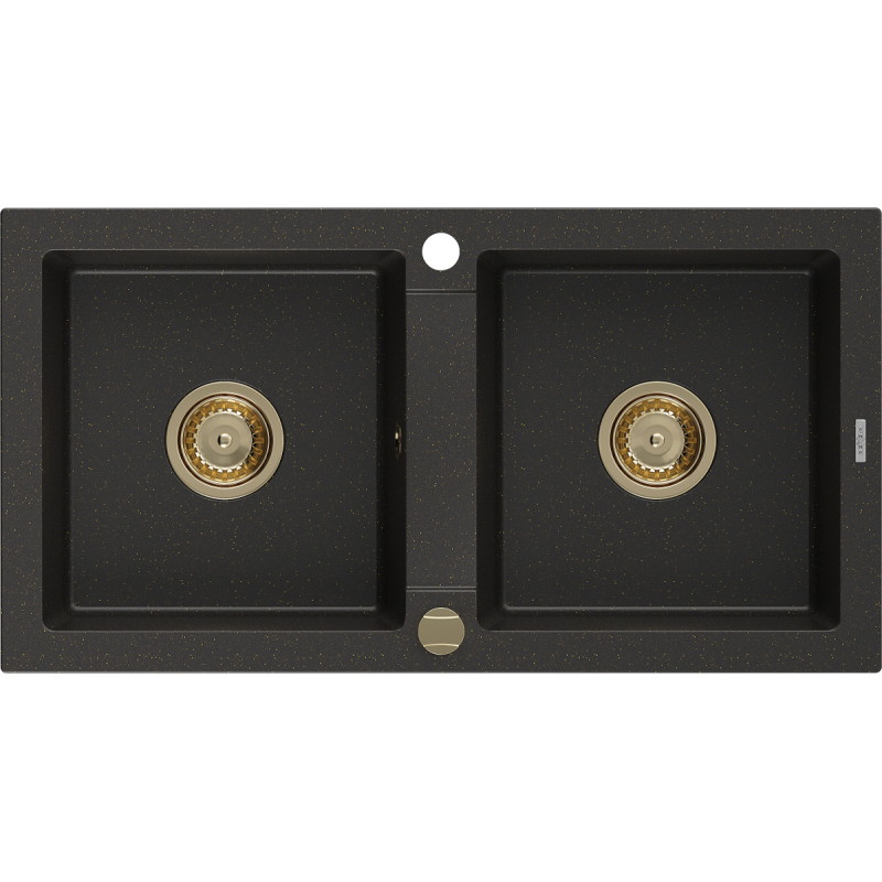 Mexen Mario drez granitový 2-komorový 820 x 436 mm, čierny/zlatý metalik, sifón zlatý - 6504822000-75-G