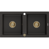 Mexen Mario žulový drez 2-komorový 820 x 436 mm, čierny/zlatý metalik, sifón zlatý - 6504822000-75-G