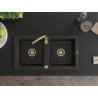 Mexen Mario žulový drez 2-komorový 820 x 436 mm, čierny/zlatý metalik, sifón zlatý - 6504822000-75-G