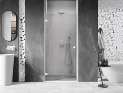 Mexen Lunar-B ľavé krídlové sprchové dvere 55 cm, priehľadné, biele - 832-055-000-20-00-L