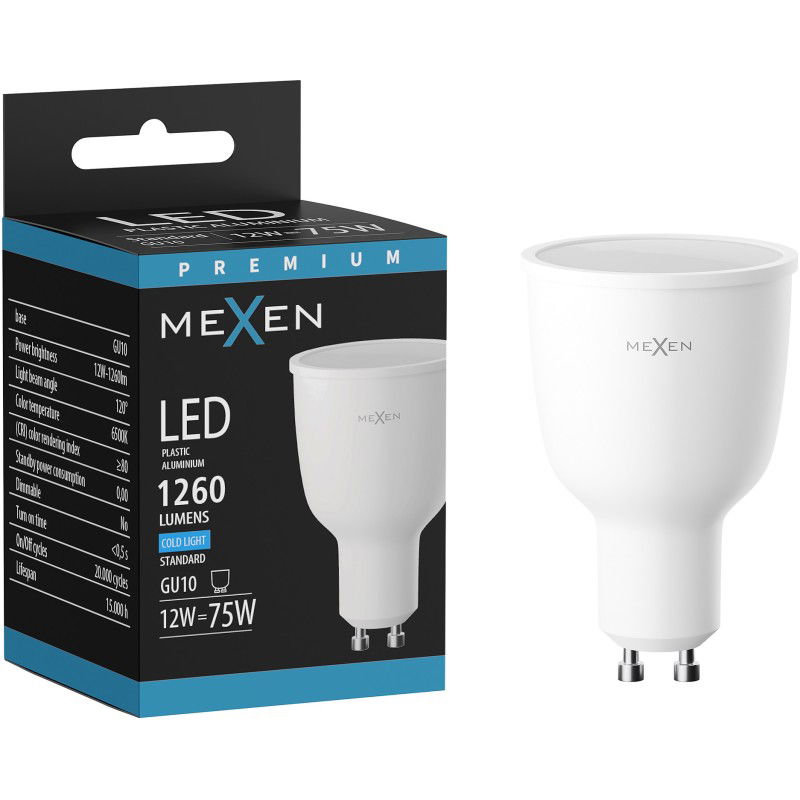 Mexen Nova LED žiarovka GU10, 12W, Studená - 6500K, 1260 lm - L108-GU10-1265-01