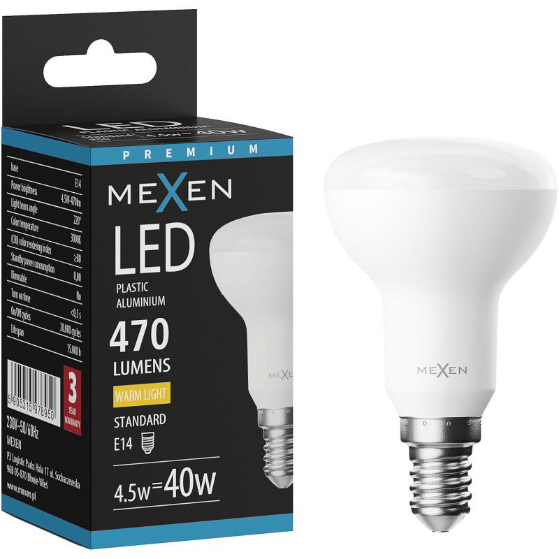 Mexen Nova LED žiarovka E14, R50, 4,5W, Teplá - 3000K, 470 lm - L103-E14-0530-01