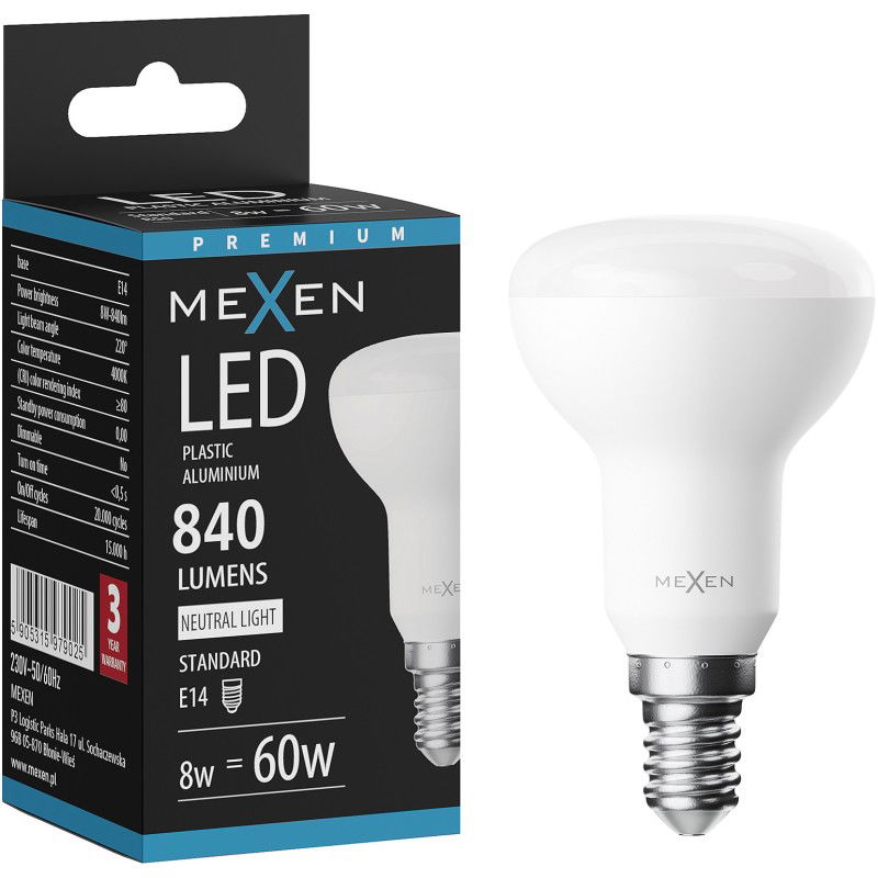 Mexen Nova LED žiarovka E14, R50, 8W, Neutrálna - 4000K, 840 lm - L103-E14-0840-01