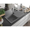 Mexen Leo granitový drez 1-komorový s odkvapkávačom 900 x 500 mm, sivý, čierny sifón - 6501901010-71-B