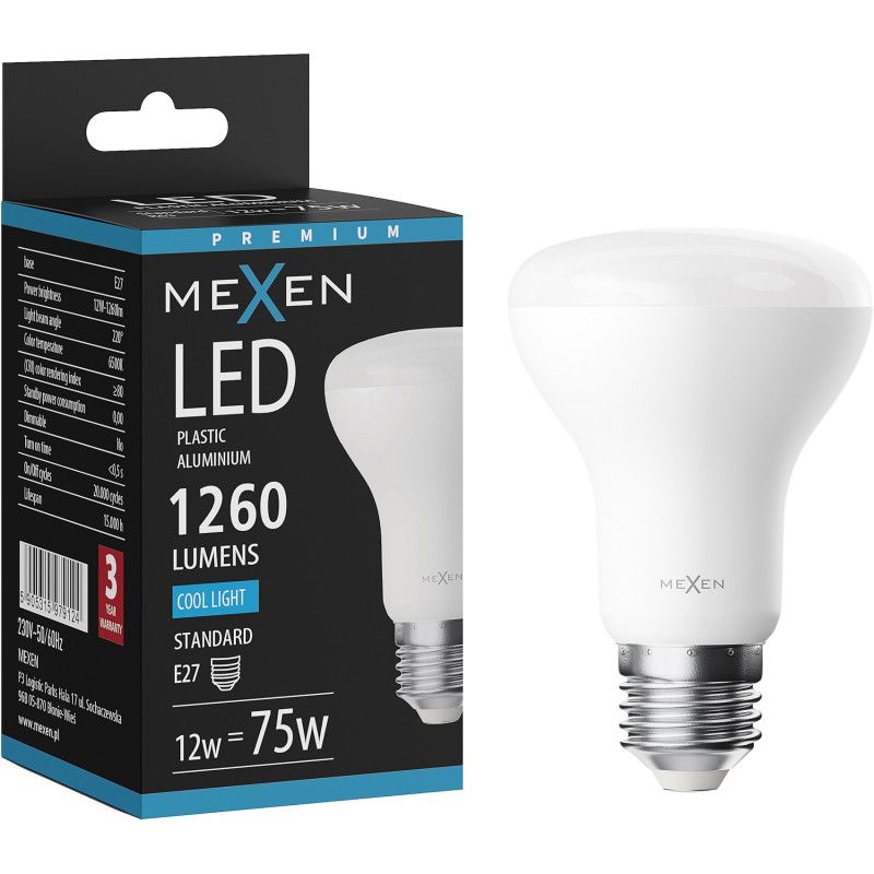 Mexen Nova LED žiarovka E27, R63, 12W, Studená - 6500K, 1260 lm - L104-E27-1265-01