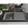 Mexen Leo granitový drez s odkvapkávačom 1-komorový 900 x 500 mm, šedý, zlatý sifón - 6501901010-71-G