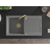 Mexen Leo granitový drez s 1 komorou a odkvapkávačom 900 x 500 mm, sivý, sifón zlatý - 6501901010-71-G