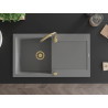 Mexen Leo granitový drez s odkvapkávačom 1-komorový 900 x 500 mm, šedý, zlatý sifón - 6501901010-71-G