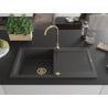 Mexen Leo žulový drez s 1 komorou a odkladacou plochou 900 x 500 mm, čierny s bodkami, sifón zlatý - 6501901010-76-G