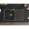 Mexen Leo žulový drez s 1 komorou a odkladacou plochou 900 x 500 mm, čierny s bodkami, sifón zlatý - 6501901010-76-G