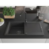 Mexen Leo granitový kuchynský drez, čierny s jednou komorou a odkvapkávačom, 900 x 500 mm, čierny so šedými bodkami,