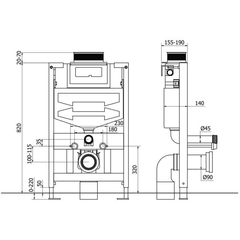Mexen podomietková WC súprava stelaž Fenix XS-U s WC misou Rico, biely lesk - 6853372XX00