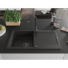 Mexen Leo Granitový kuchynský drez 1-komorový s odkvapkávačom 900 x 500 mm, čierny/zlatý metalik, čierny sifón
