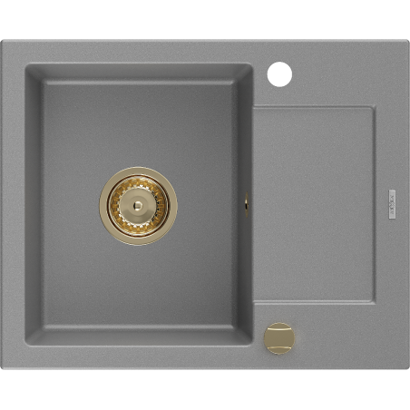 Mexen Enzo jednodrezový granitový drez s odkvapkávacou plochou 576 x 465 mm, šedý, odtok zlatý - 6506571005-71-G