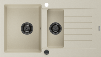 Mexen Matias granitový drez 1,5-komorový s odkvapkávačom 900 x 505 mm, béžový, čierny sifón - 6502901505-69-B