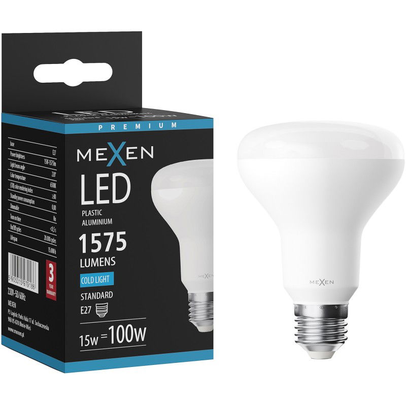 Mexen Nova LED žiarovka E27, R80, 15W, Studená - 6500K, 1575 lm - L105-E27-1565-01