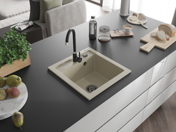 Mexen Vito Granitový drez 1-komorový 520 x 490 mm, béžový, čierny sifón - 6503521000-69-B