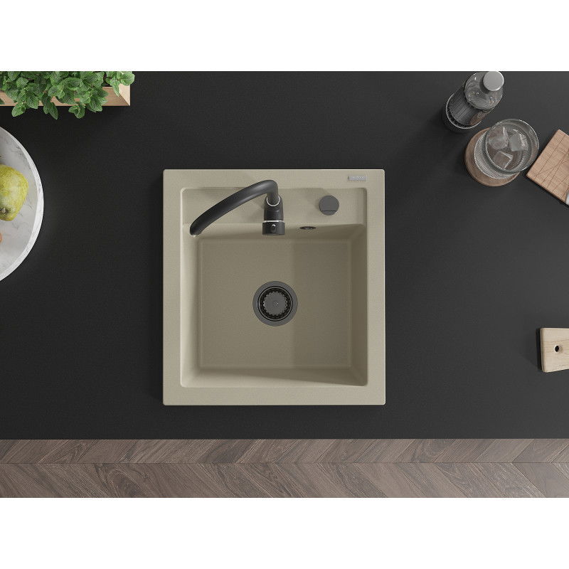 Mexen Vito granitový drez 1-komorový 520 x 490 mm, béžový, sifón čierny - 6503521000-69-B