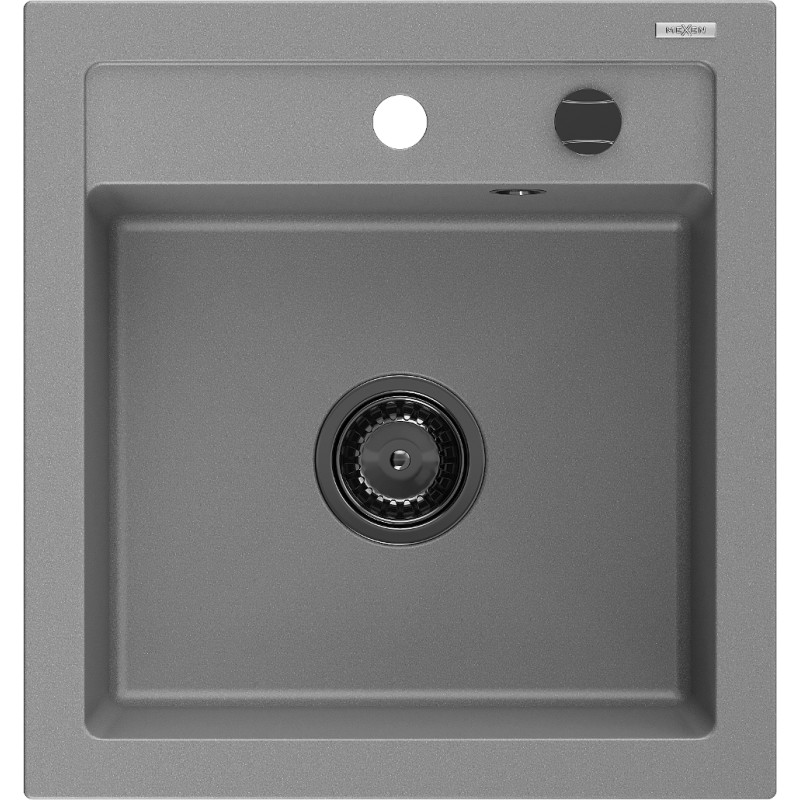 Mexen Vito granitový drez s 1 komorou 520 x 490 mm, sivý, čierny sifón - 6503521000-71-B