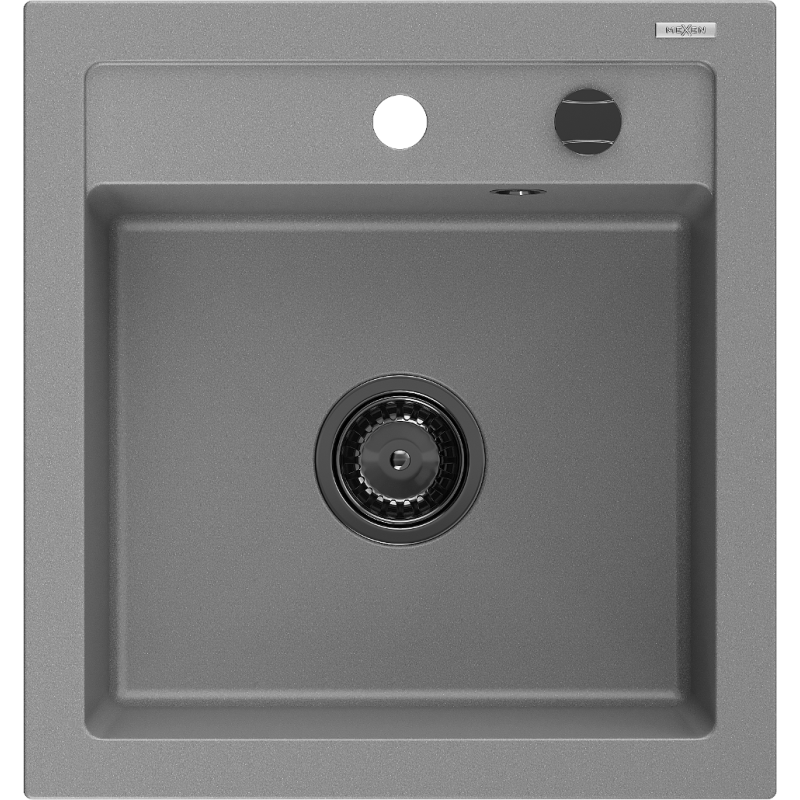 Mexen Vito granitoý drez 1-komorový 520 x 490 mm, sivý, čierny sifón - 6503521000-71-B