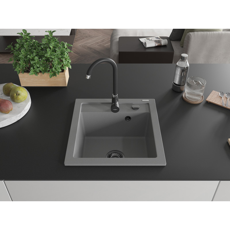 Mexen Vito granitoý drez 1-komorový 520 x 490 mm, sivý, čierny sifón - 6503521000-71-B