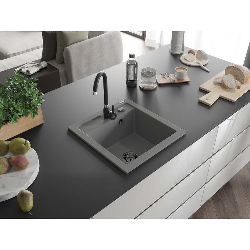 Mexen Vito granitoý drez 1-komorový 520 x 490 mm, sivý, čierny sifón - 6503521000-71-B