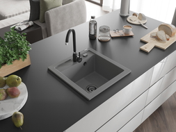 Mexen Vito granitoý drez 1-komorový 520 x 490 mm, sivý, čierny sifón - 6503521000-71-B