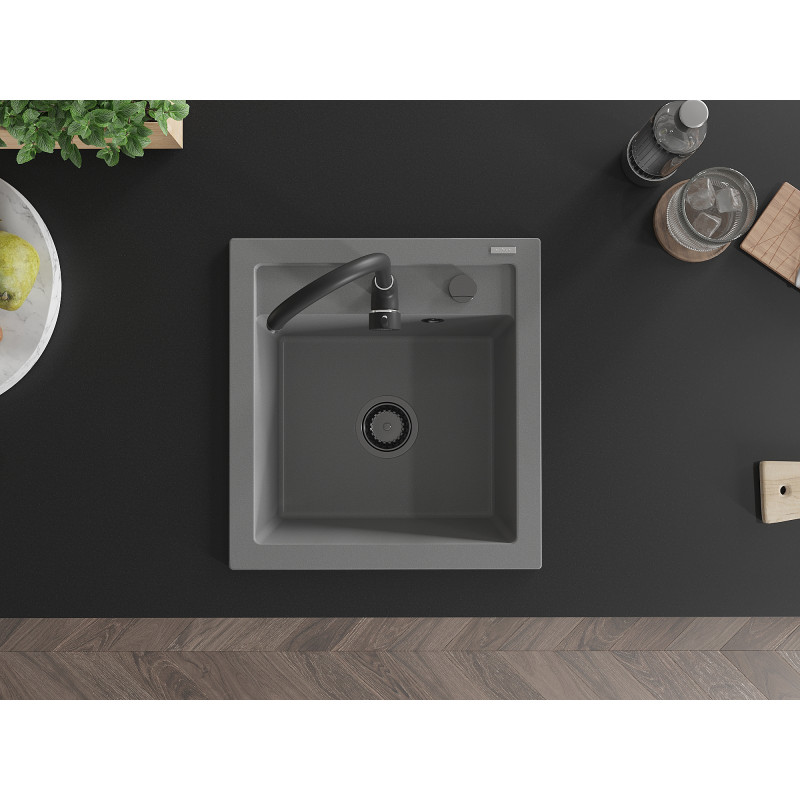 Mexen Vito granitoý drez 1-komorový 520 x 490 mm, sivý, čierny sifón - 6503521000-71-B