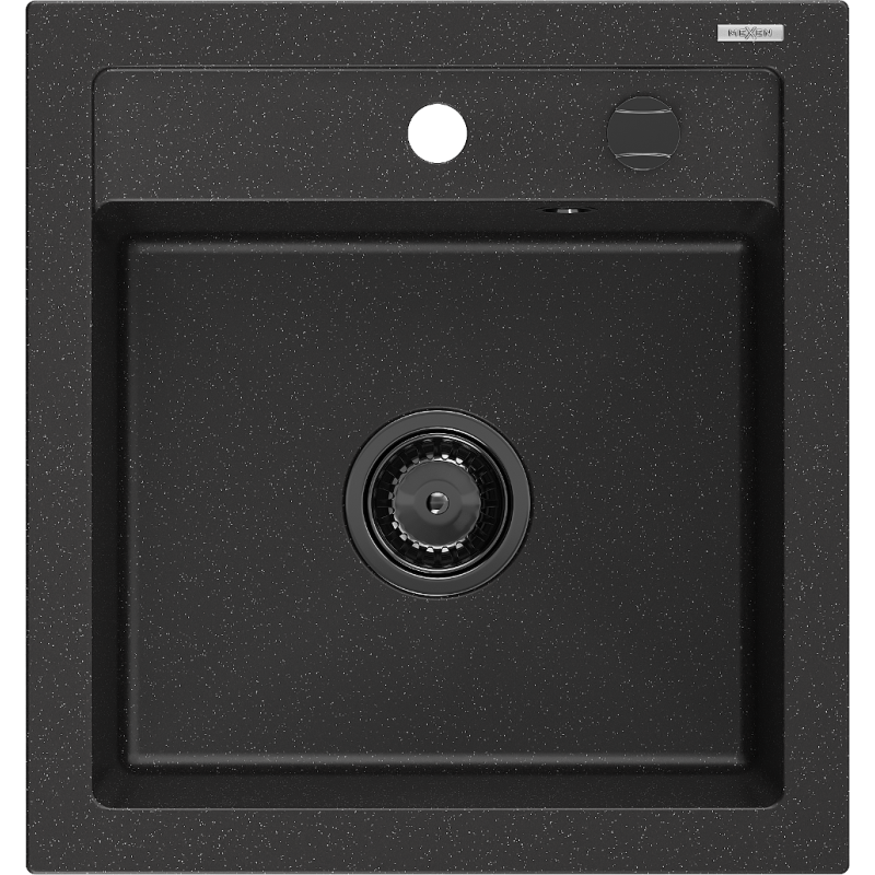 Mexen Vito granitový drez s jednou komorou 520 x 490 mm, čierny/strieborný metalický, čierny sifón - 6503521000-73-B
