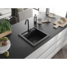 Mexen Vito granitový drez s jednou komorou 520 x 490 mm, čierny/strieborný metalický, čierny sifón - 6503521000-73-B