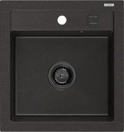 Mexen Vito žulový kuchynský drez 1-komorový 520 x 490 mm, čierny/zlatý metalik, čierny sifón - 6503521000-75-B