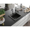 Mexen Vito granitový kuchynský drez 1-komorový 520 x 490 mm, čierny/zlatý metalik, čierny sifón - 6503521000-75-B