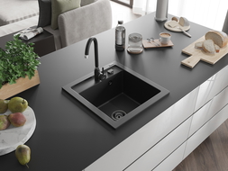Mexen Vito granitový jednokomorový drez 520 x 490 mm, Čierna, Sifón Čierna - 6503521000-77-B