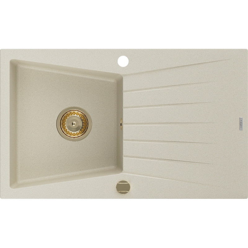 Mexen Cesar žulový jednodrez s odkvapkávacou plochou 775 x 470 mm, béžový, zlatý sifón - 6514771010-69-G
