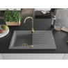 Mexen Cesar žulový granitový drez 1-komorový s odkladacou plochou 775 x 470 mm, sivý, zlatý sifón - 6514771010-71-G