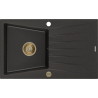 Mexen Cesar granitový drez 1-komorový s odkvapkávačom 775 x 470 mm, čierny/zlatý metalík, zlatý sifón - 6514771010-75-G