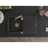 Mexen Cesar granitový drez 1-komorový s odkvapkávačom 775 x 470 mm, čierny/zlatý metalík, zlatý sifón - 6514771010-75-G