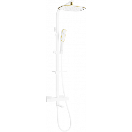 Mexen CQ49 vaňový a sprchový set s dažďovou sprchou a termostatickou batériou, bielo/zlatý - 779104995-25
