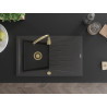 Mexen Cesar granitový drez s 1 komorou a odkvapkávačom 775 x 470 mm, čierny s bodkami, sifón zlatý - 6514771010-76-G